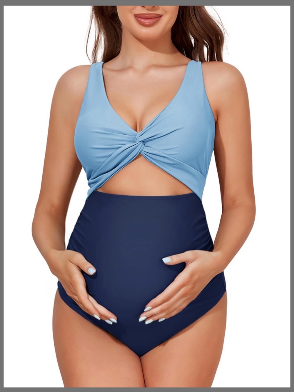 Two-Tone Twist Maternity Swimsuit - Light Blue & Navy